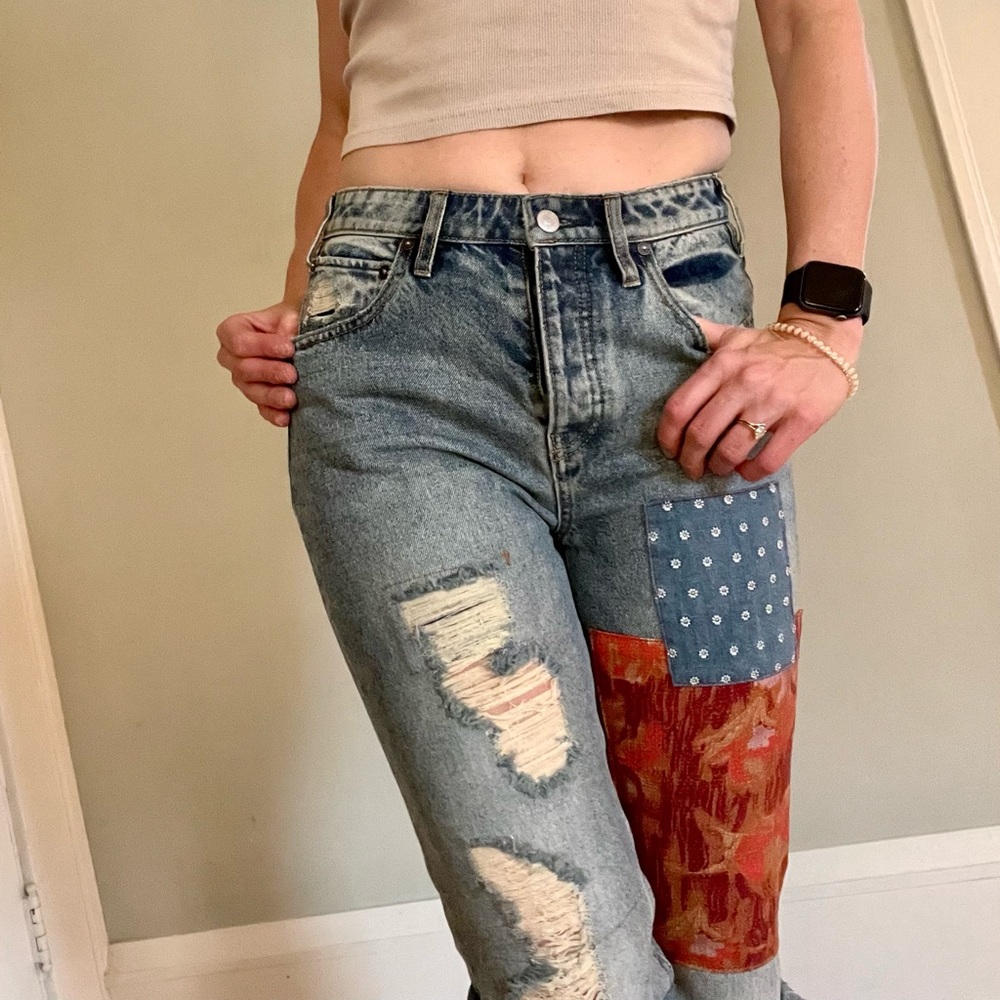 Free People Boho Patch Distressed Jeans